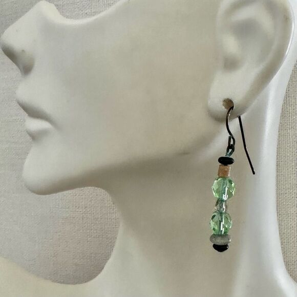 Artisan Green Glass Bead Dangle Earrings – Boho Handmade Vibe - Picture 2 of 7